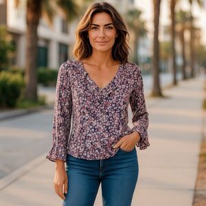 GoodThreads Blouse XS Ruffle Floral  Boho Bohemian Cottagecore Cottage Peasant